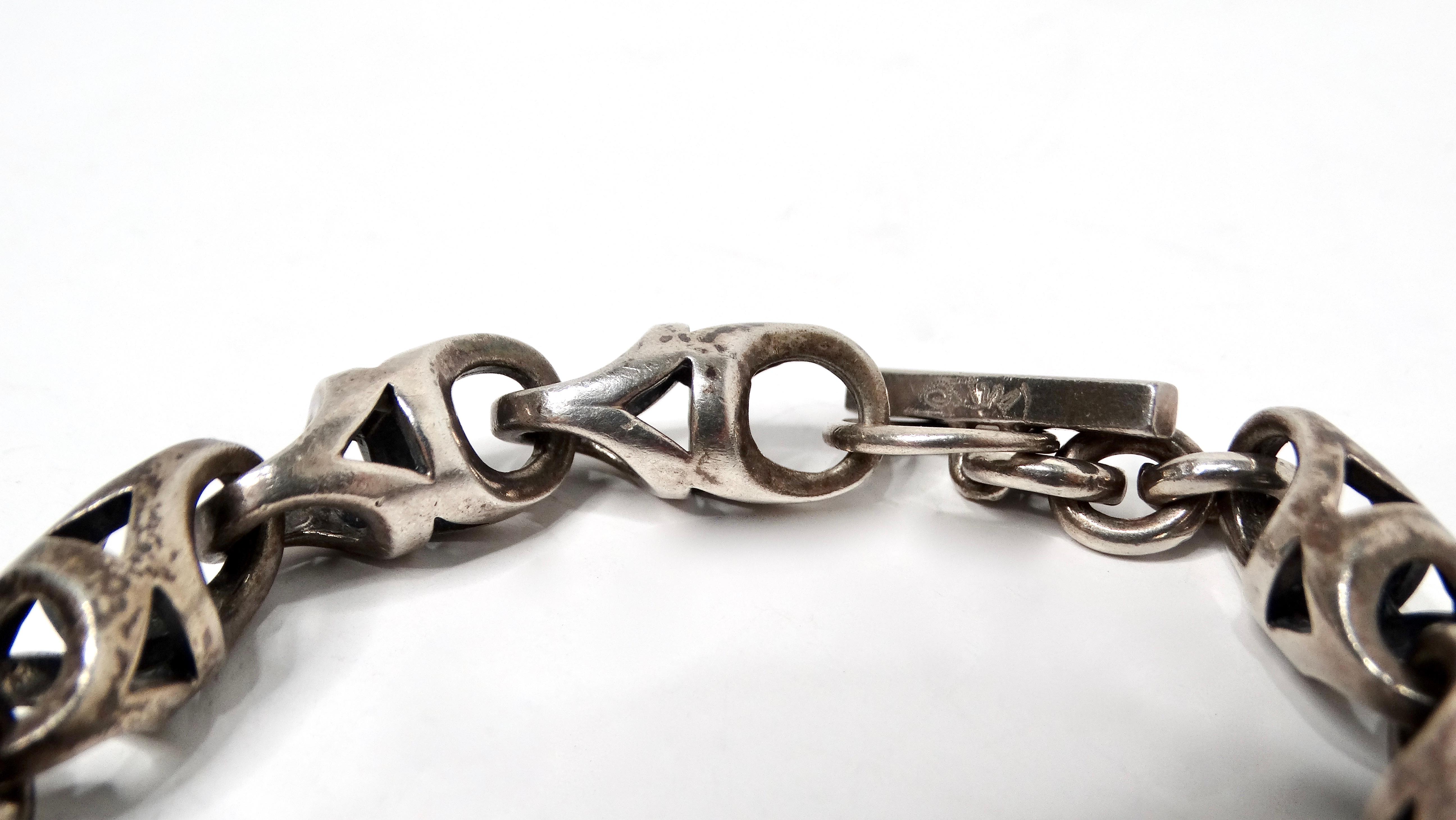 Men's Vintage Sterling Silver Anchor Chain Link Toggle Bracelet