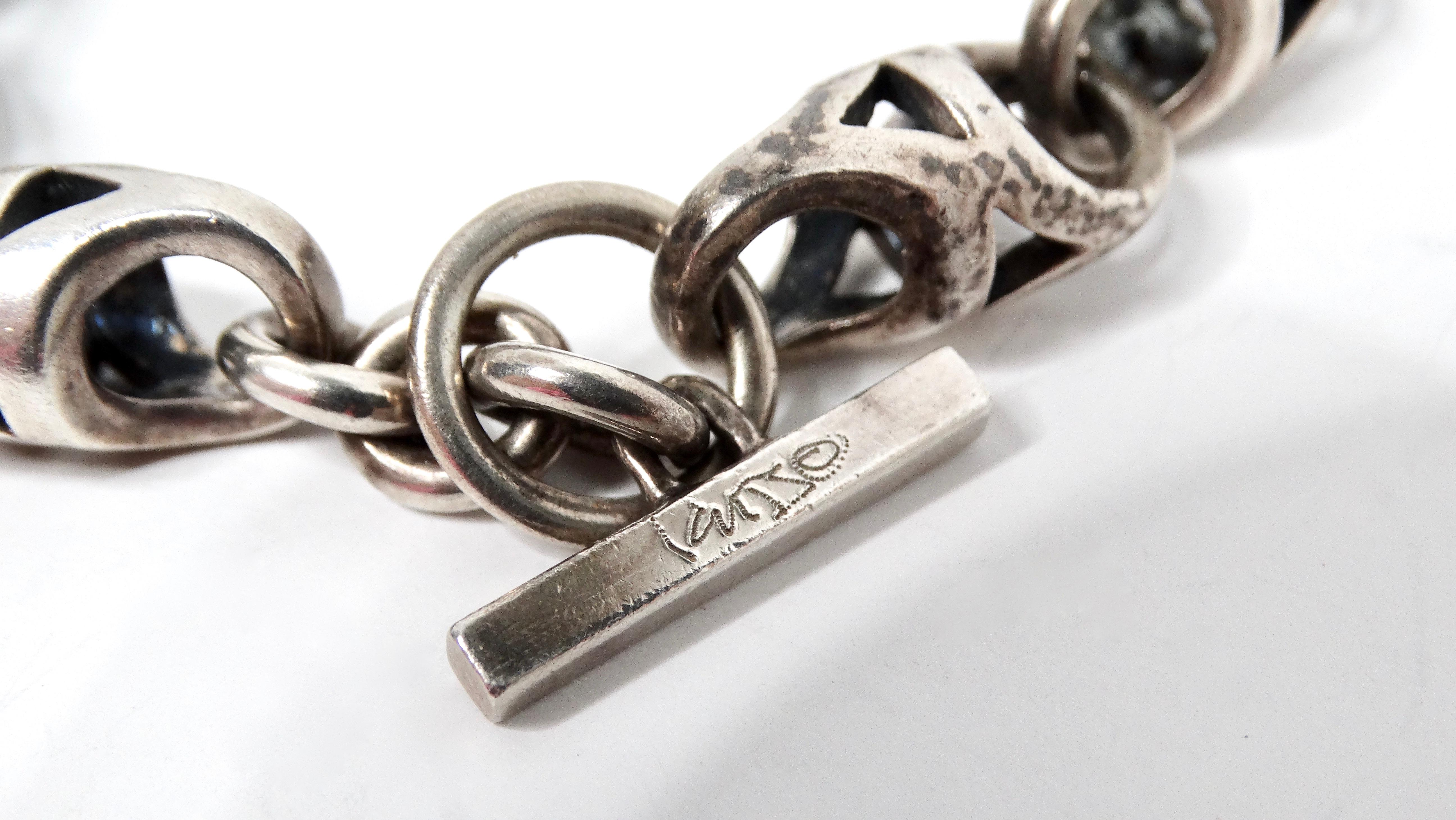 Vintage Sterling Silver Anchor Chain Link Toggle Bracelet 2