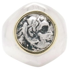 Vintage Sterling Silver Ancient Coin Signet Ring