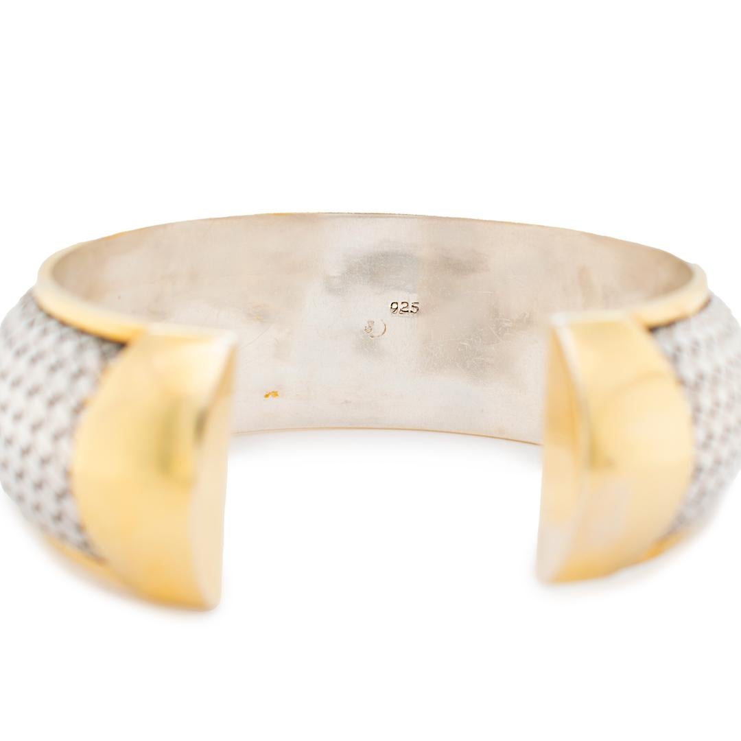 Women's Vintage Sterling Silver And 14K Yellow Gold Cuff Bracelet