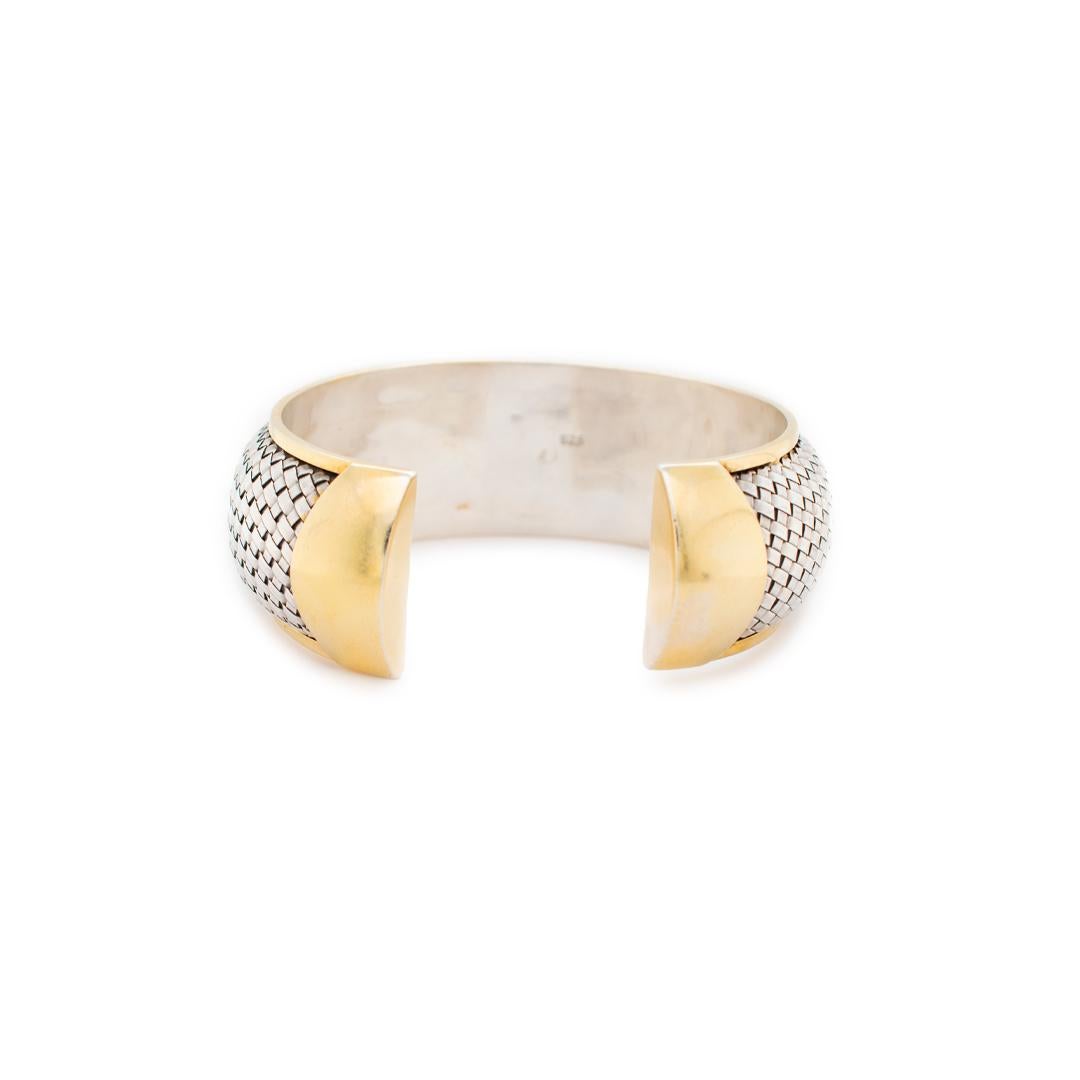 Vintage Sterling Silver And 14K Yellow Gold Cuff Bracelet 1