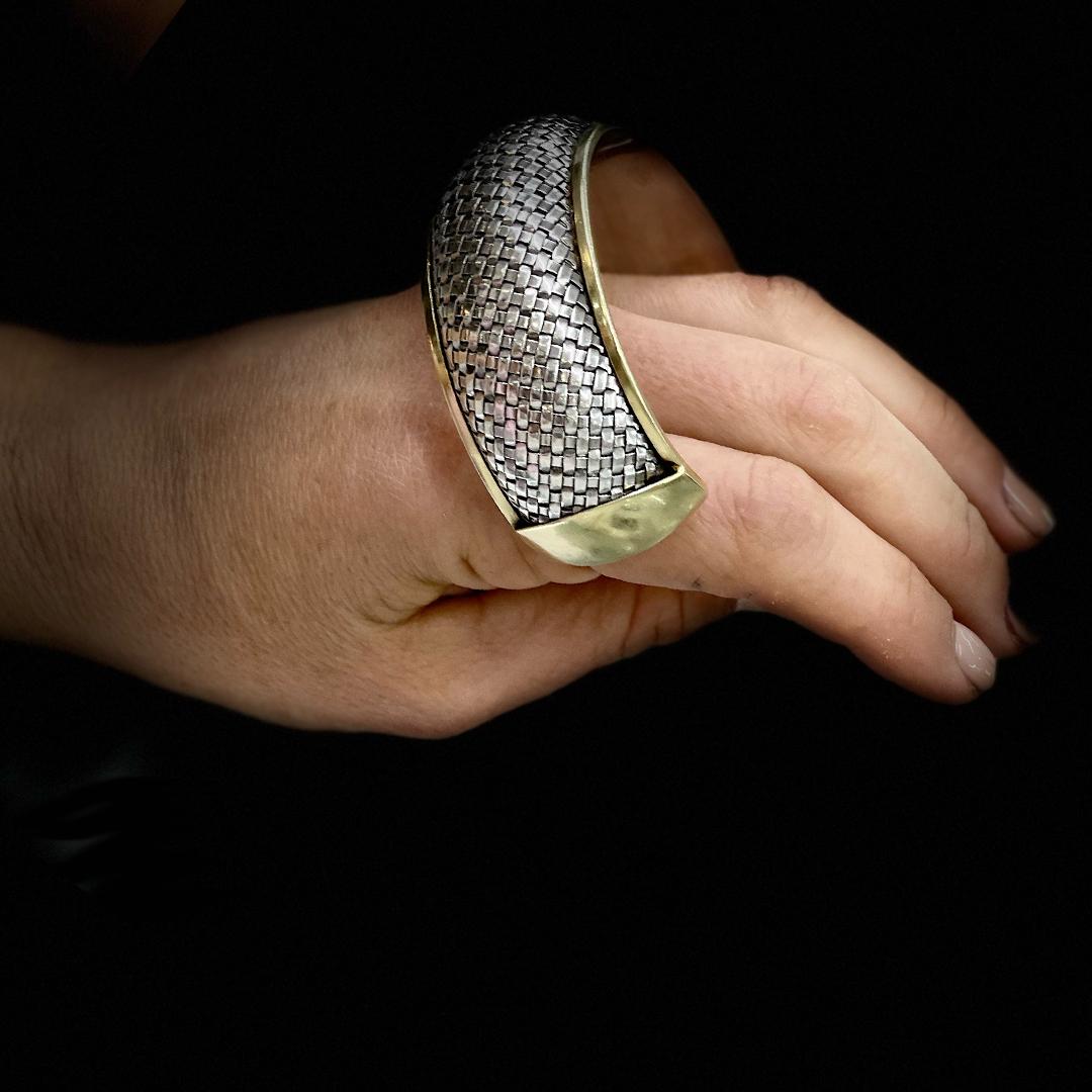 Vintage Sterling Silver And 14K Yellow Gold Cuff Bracelet 2