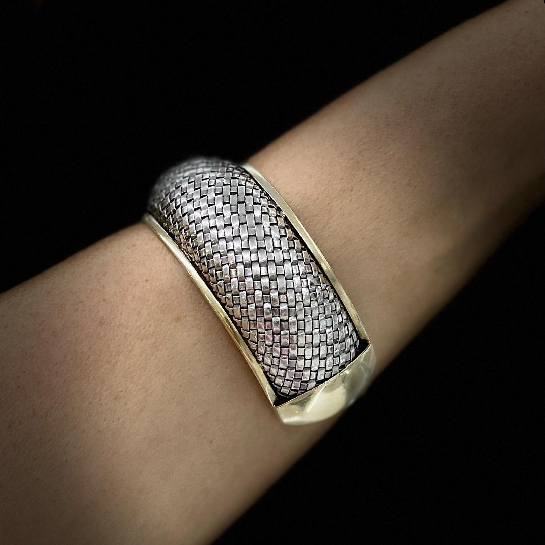 Vintage Sterling Silver And 14K Yellow Gold Cuff Bracelet 3