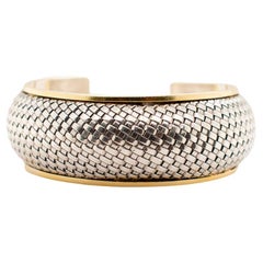 Vintage Sterling Silver And 14K Yellow Gold Cuff Bracelet