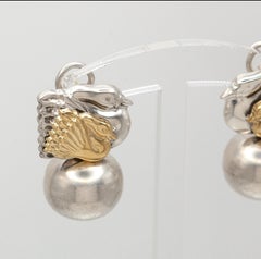 Vintage Sterling Silver and 18K Gold Intertwined Swan Dangle Earrings