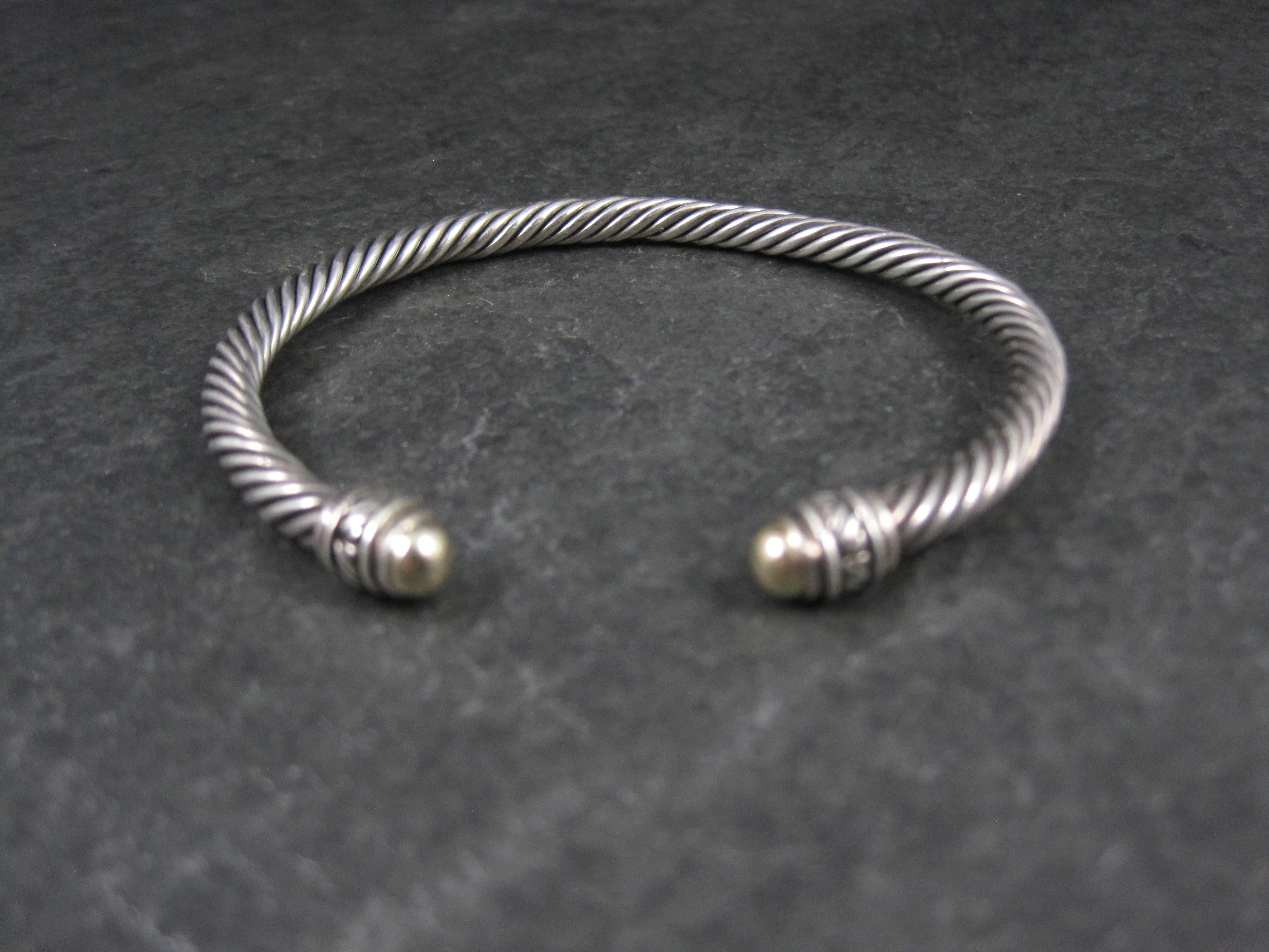 Contemporary Vintage Sterling Silver and 18K Yellow Gold Cable Bracelet 7