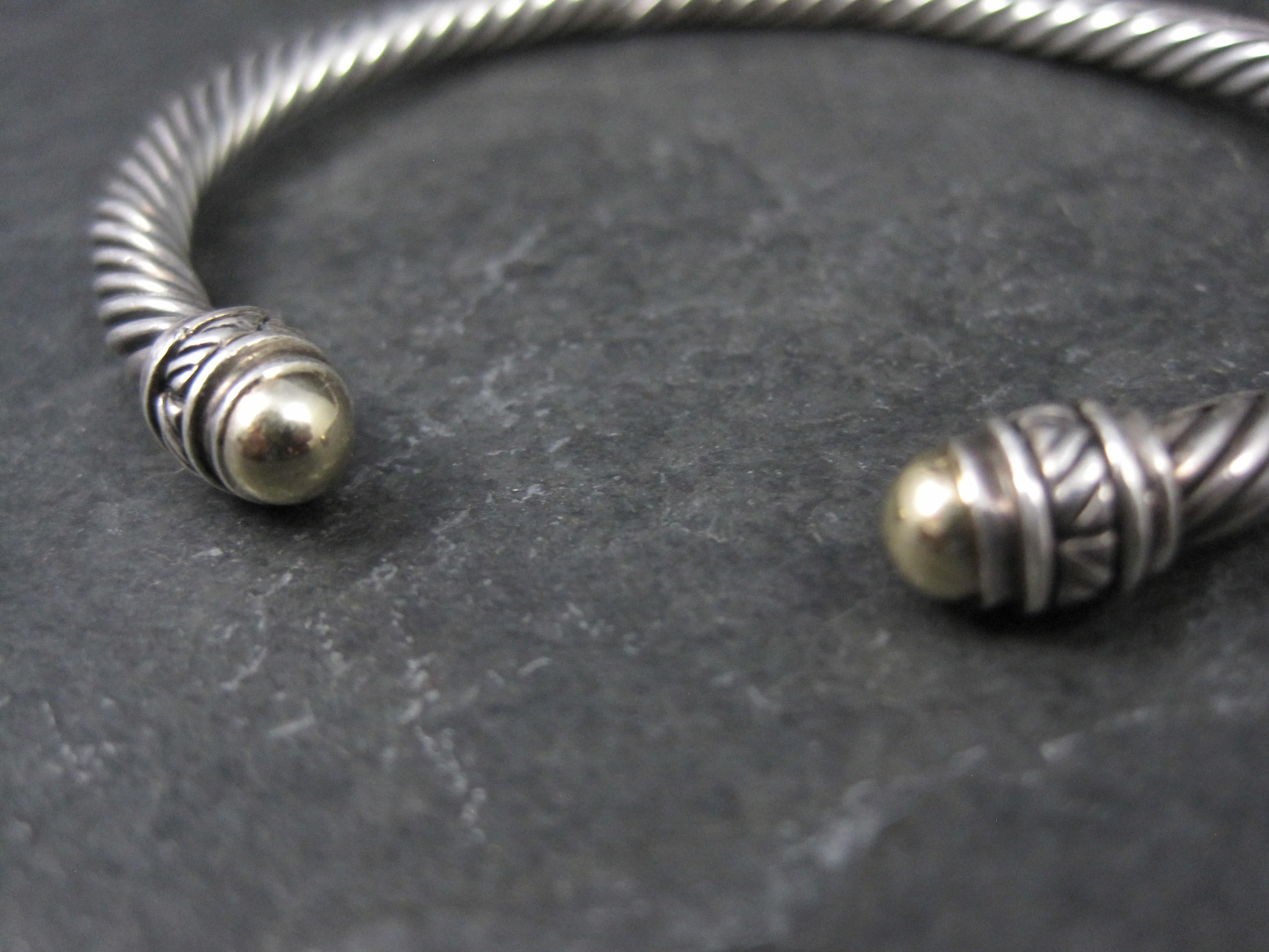 Vintage Sterling Silver and 18K Yellow Gold Cable Bracelet 7
