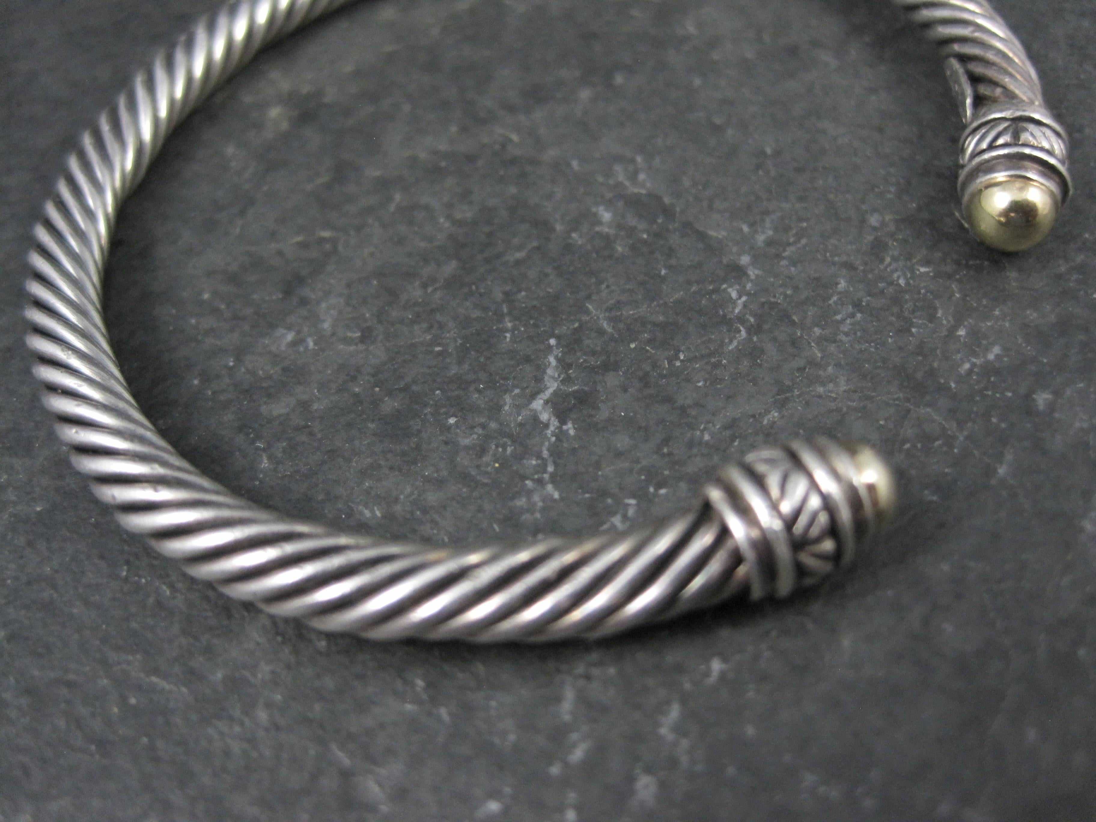 Women's Vintage Sterling Silver and 18K Yellow Gold Cable Bracelet 7