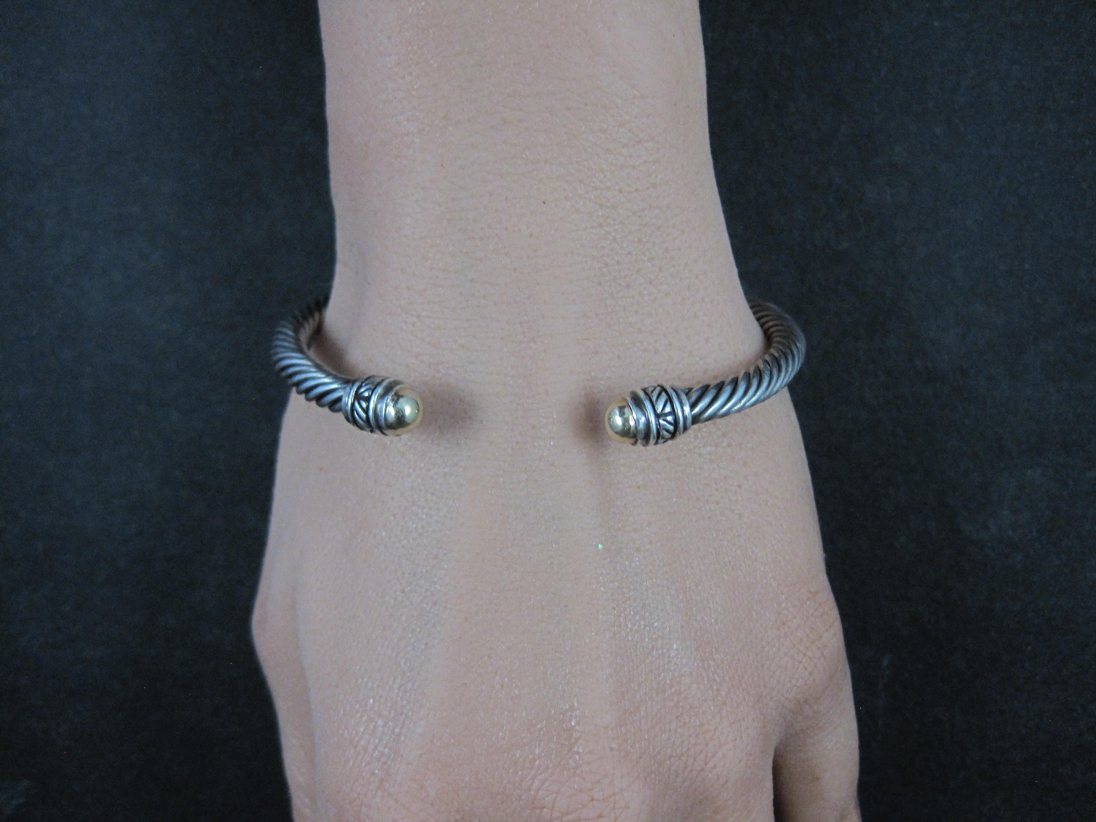 Vintage Sterling Silver and 18K Yellow Gold Cable Bracelet 7