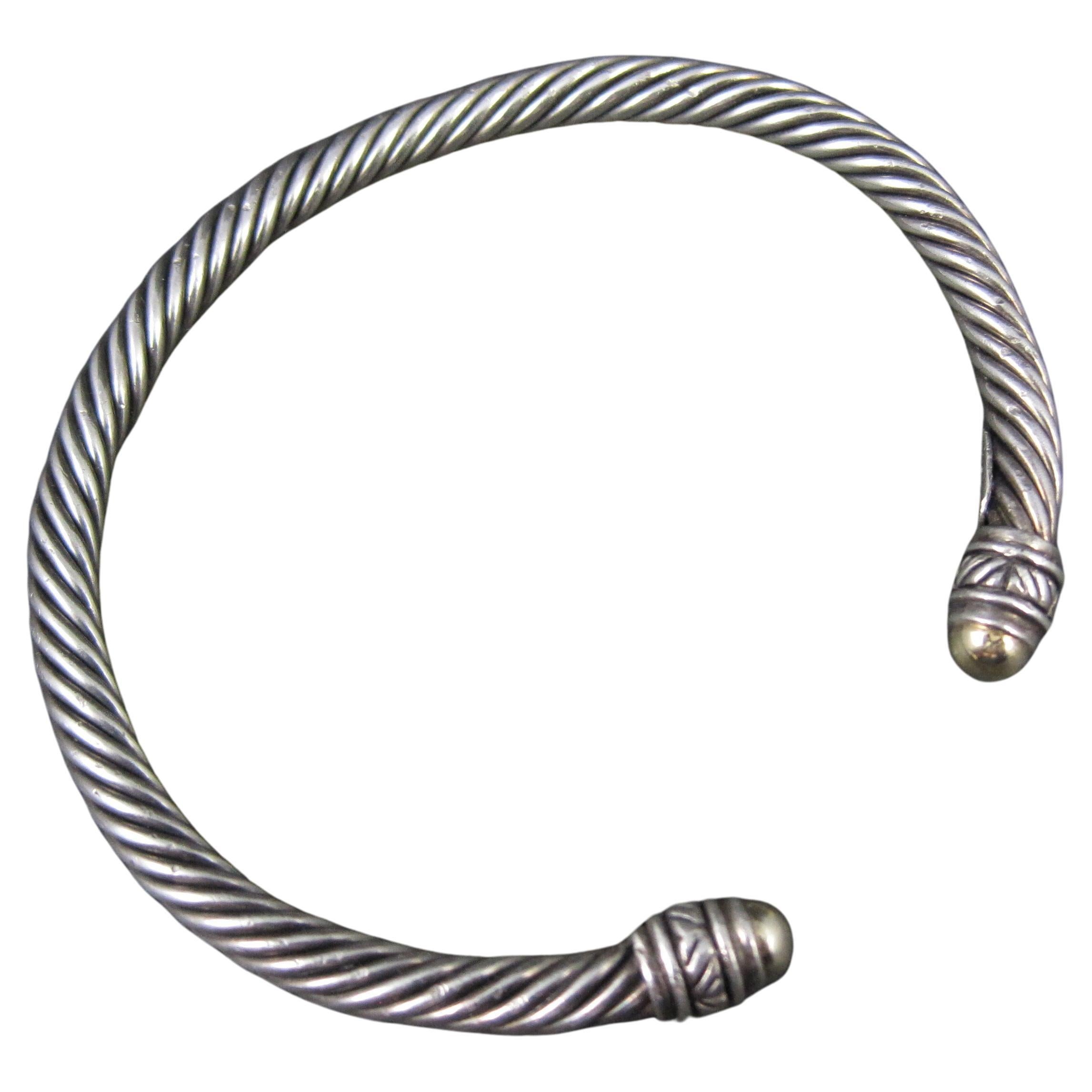 Vintage Sterling Silver and 18K Yellow Gold Cable Bracelet 7" Jeffrey Levin