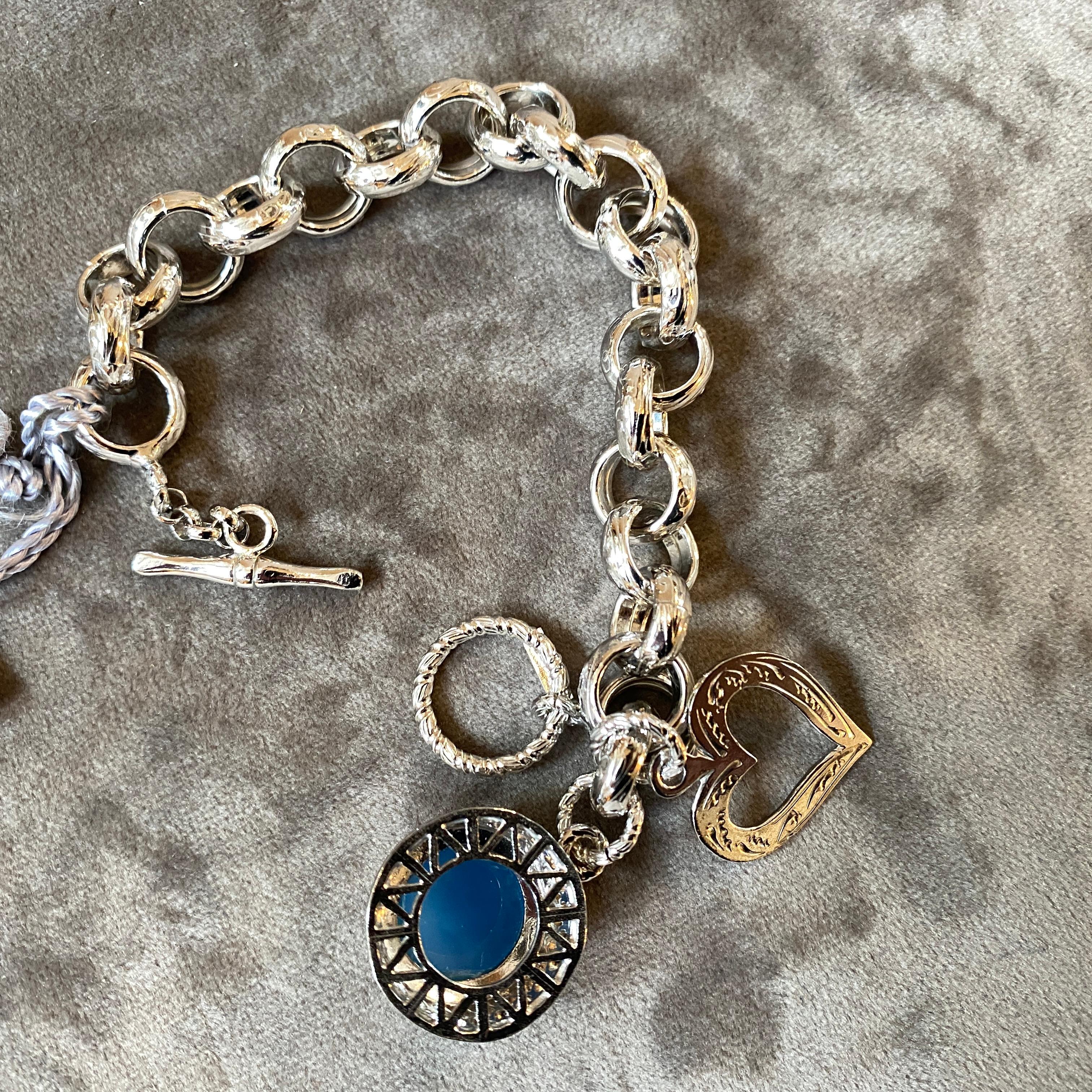 Italienisches Vintage-Armband aus Sterlingsilber und blauem Achat mit Einzelanhänger Damen im Angebot
