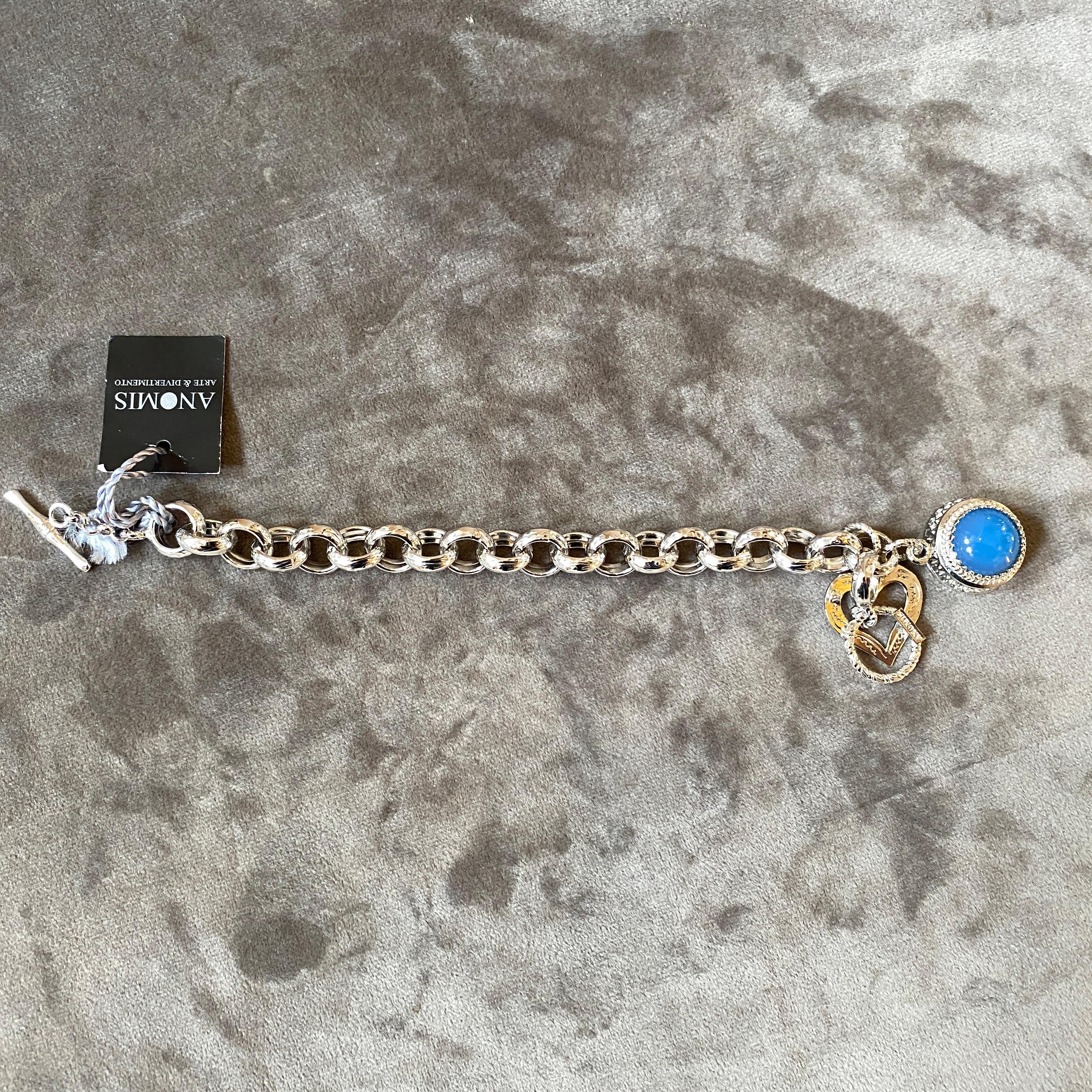 Italienisches Vintage-Armband aus Sterlingsilber und blauem Achat mit Einzelanhänger im Angebot 1