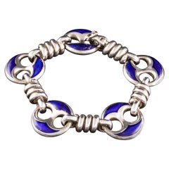 Vintage Sterling Silver and Blue Enamel Bracelet by Gucci from the '60s