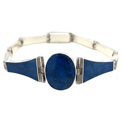 Vintage Sterling Silver and Blue Sodalite Inlay Bracelet