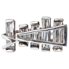 Vintage Sterling Silver and Clear Baguette Geometric Design Ring