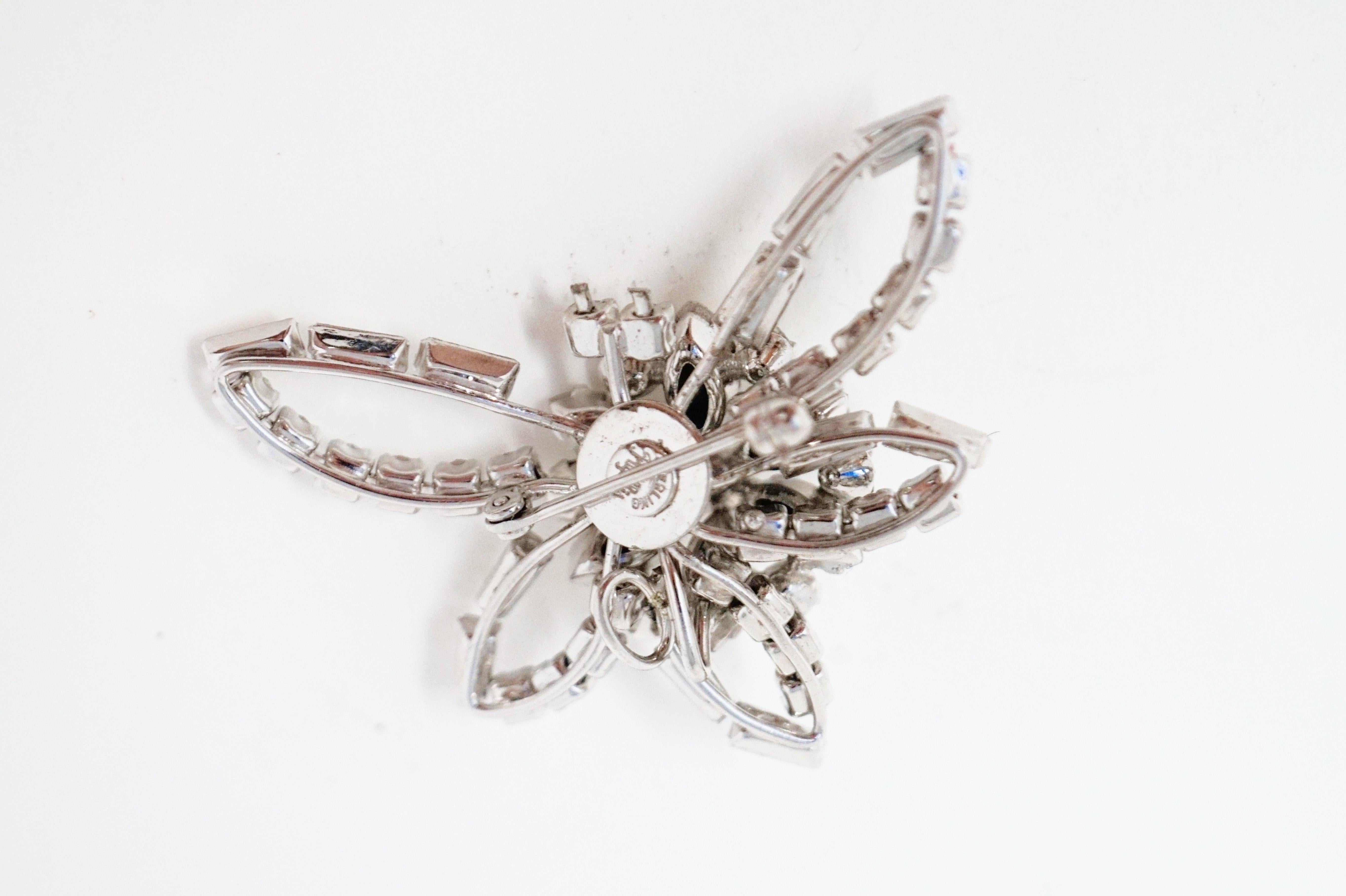 Vintage Sterling Silver and Crystal Floral Brooch by Phyllis, Signed, 1950s 6