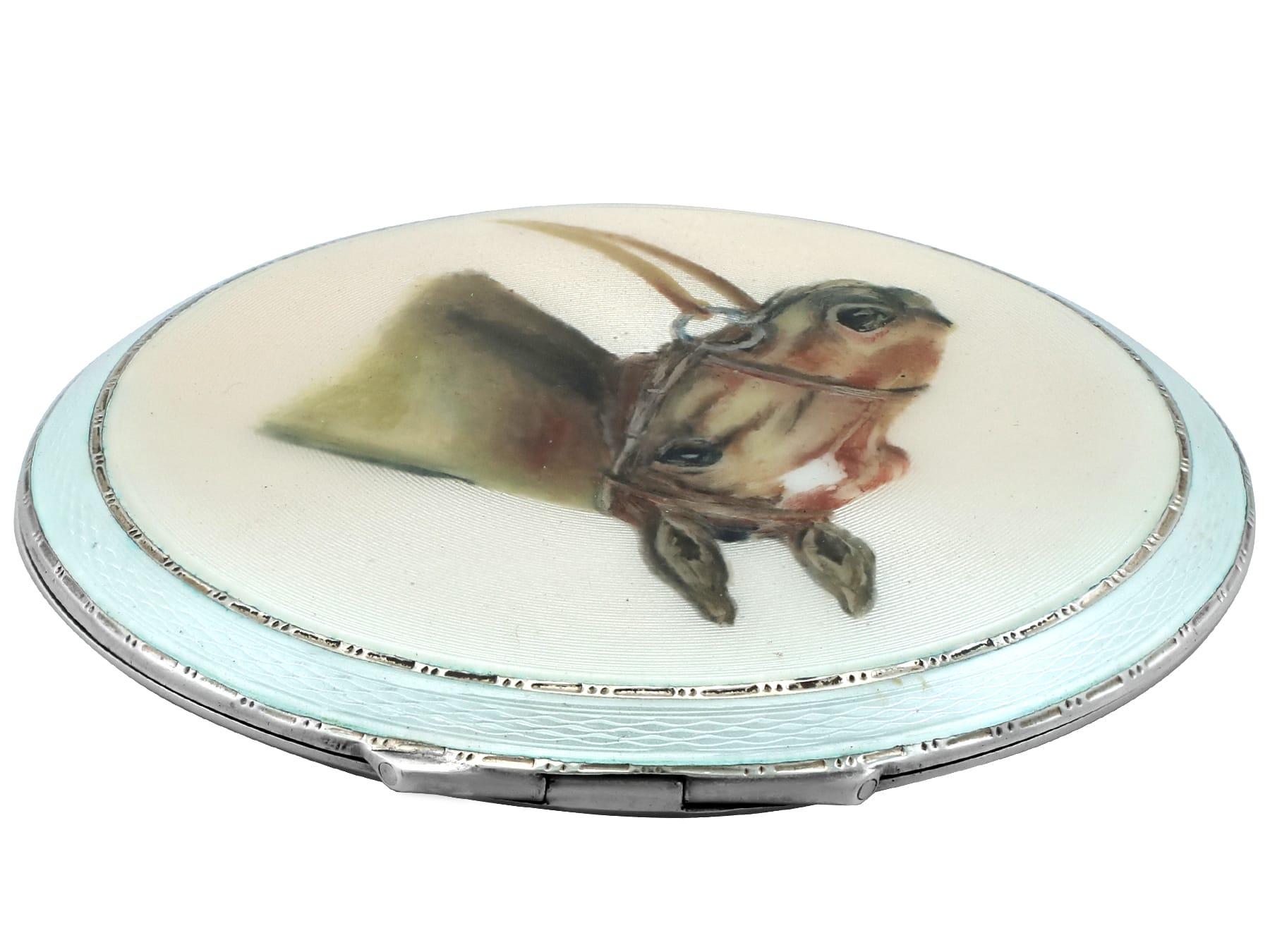 Mid-20th Century Vintage Sterling Silver and Enamel Compact For Sale