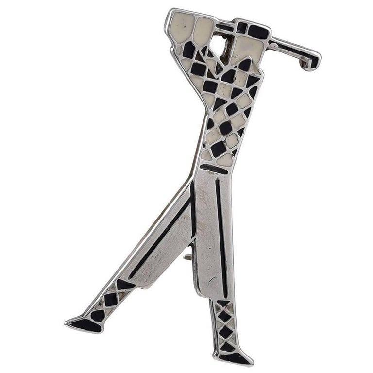 Vintage Sterling Silver and Enamel Golf Pin For Sale at 1stDibs