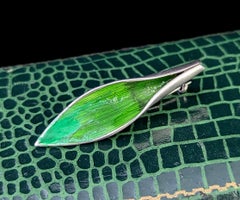Vintage sterling silver and enamel leaf brooch, Lily of the Valley