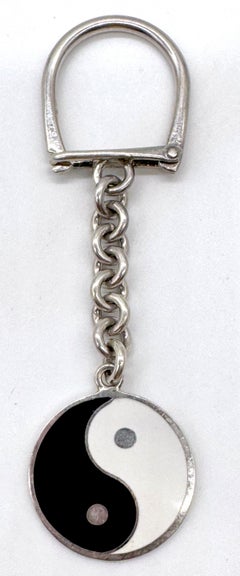 Vintage Sterling Silver and Enamel Yin Yang Key Ring, Later 20th Century