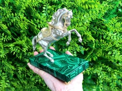 Vintage Sterling Silver and Gilt Horse Sculpture on Malachite Base Circa 1990