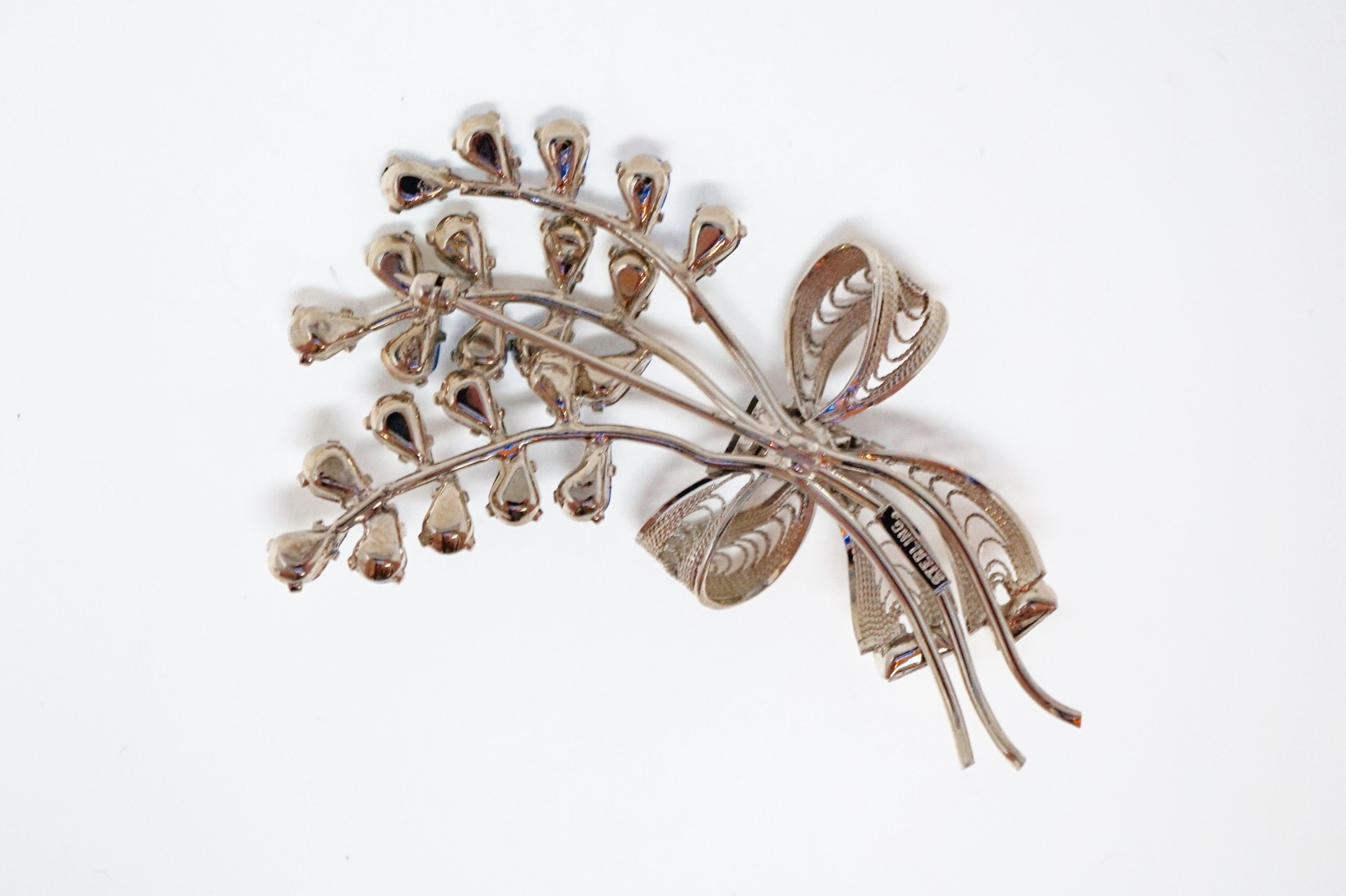 Vintage Sterling Silver and Rhinestone Bouquet Brooch In Excellent Condition For Sale In McKinney, TX