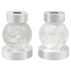 Vintage Sterling Silver and Rock Crystal  Candle Holders Design Style