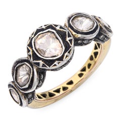 Vintage Sterling Silver and Yellow Gold Polki Diamond Graduating Band Ring