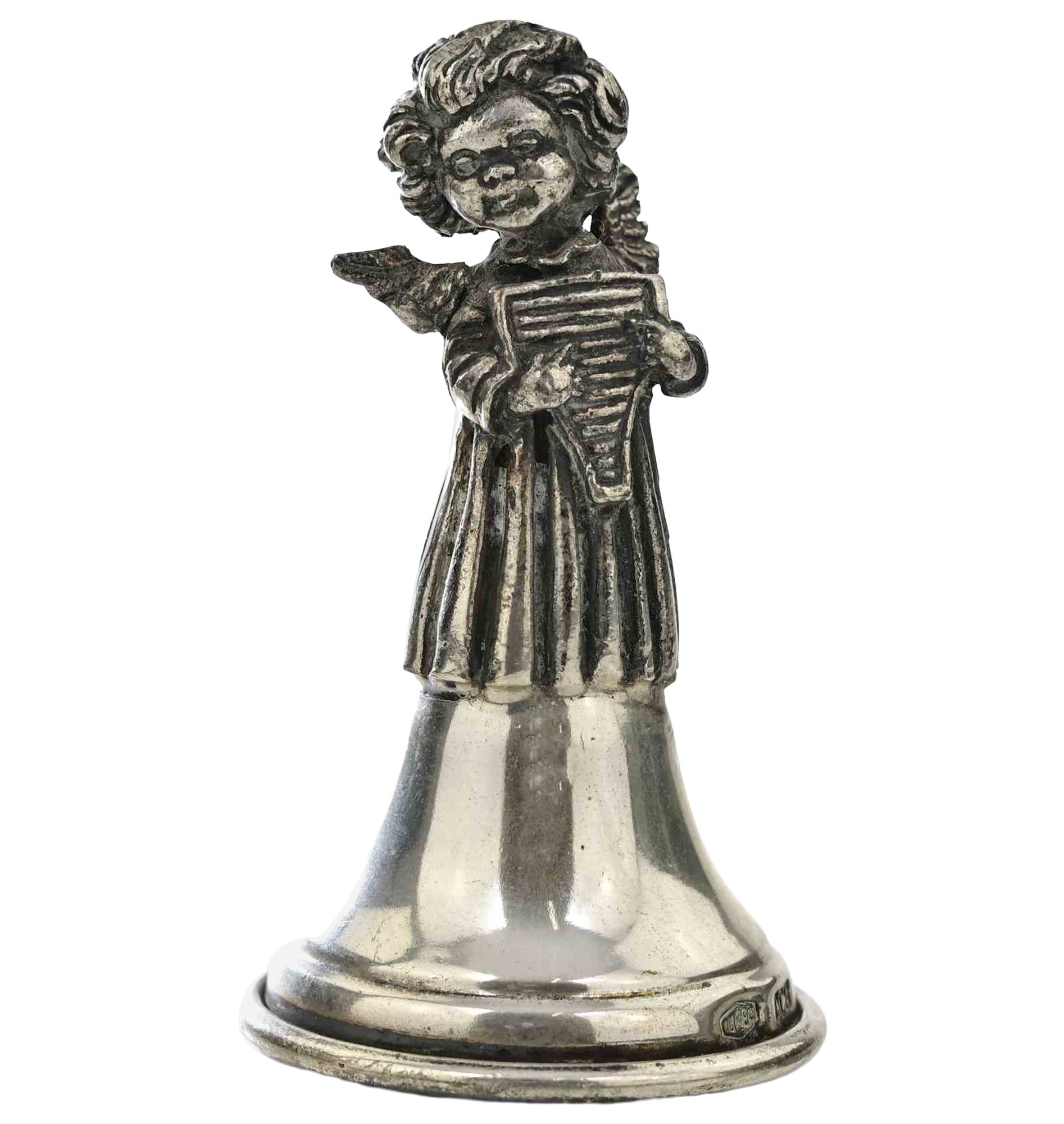 Vintage Sterling Silver Angel Bell – Cherub Playing Pan Flute–Italian... 1960s