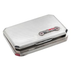 Estuche Vintage Art Decó de Plata de Ley con Marcasita y Esmalte Rojo y Negro