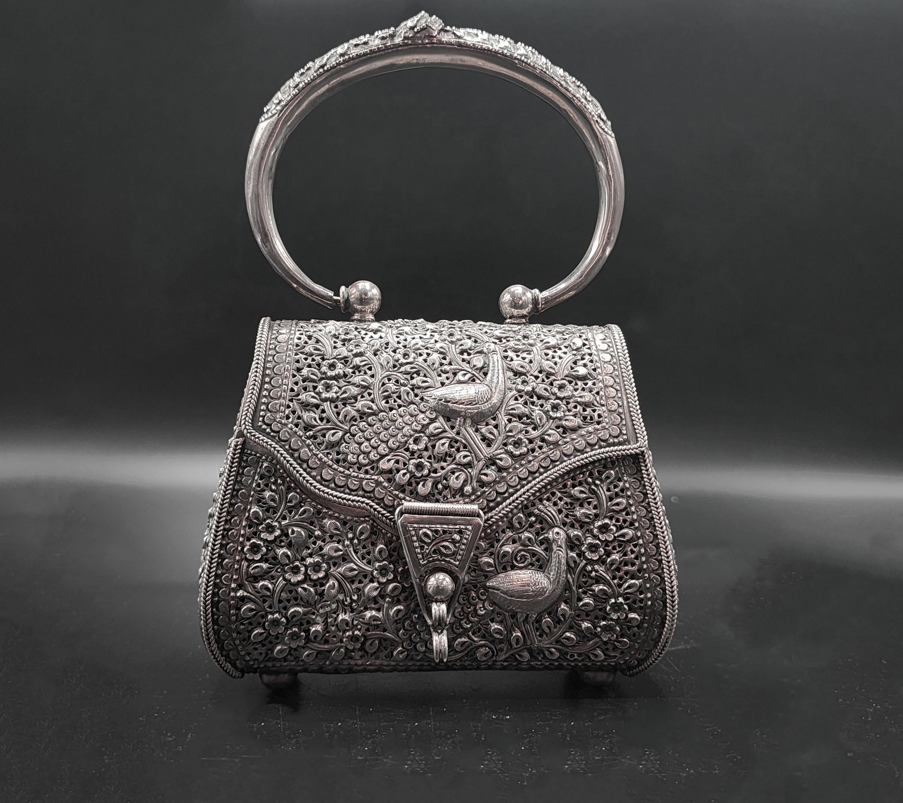 Vintage Sterling Silver Art Nouveau Handbag For Sale 5