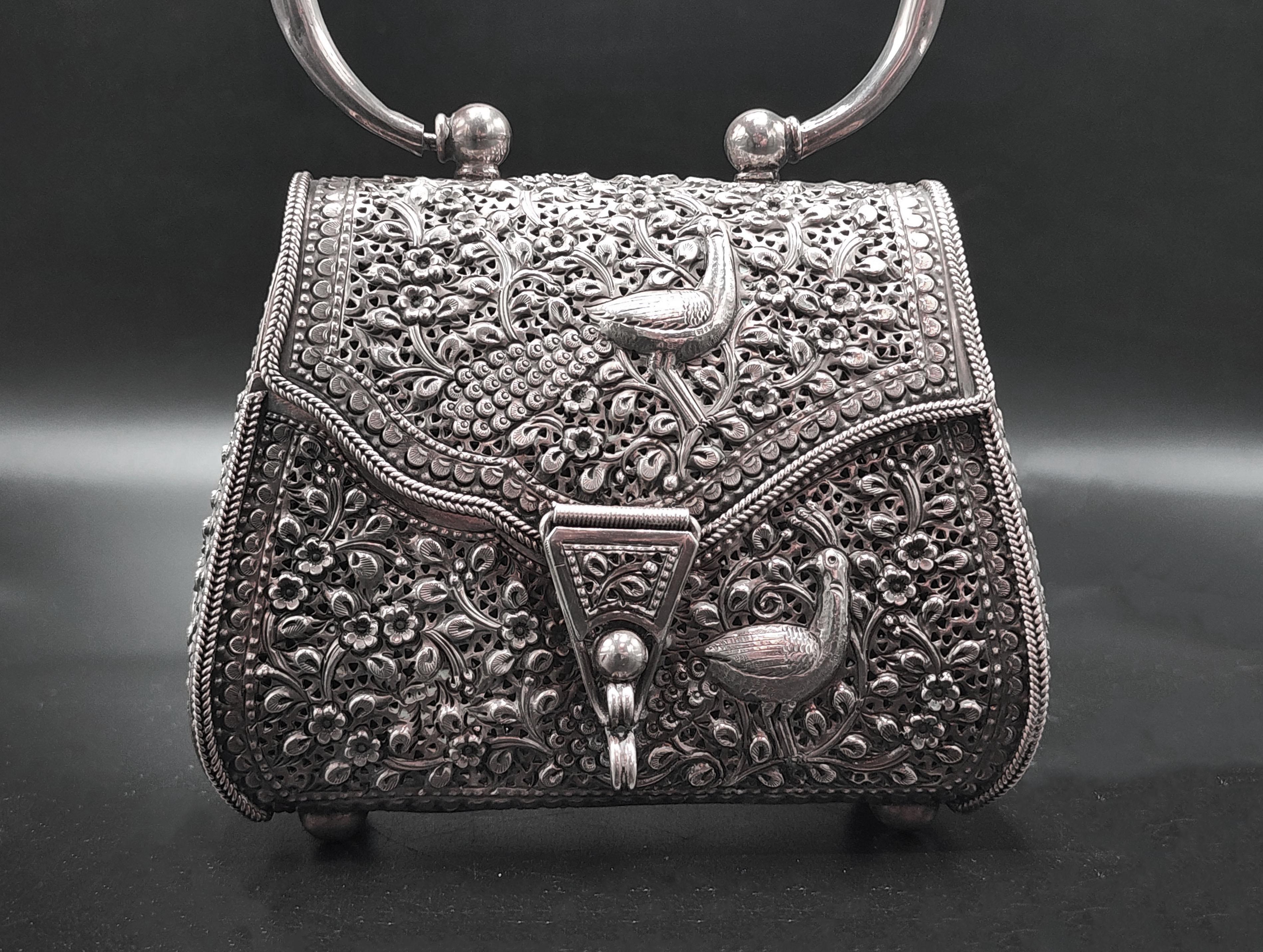 French Vintage Sterling Silver Art Nouveau Handbag For Sale