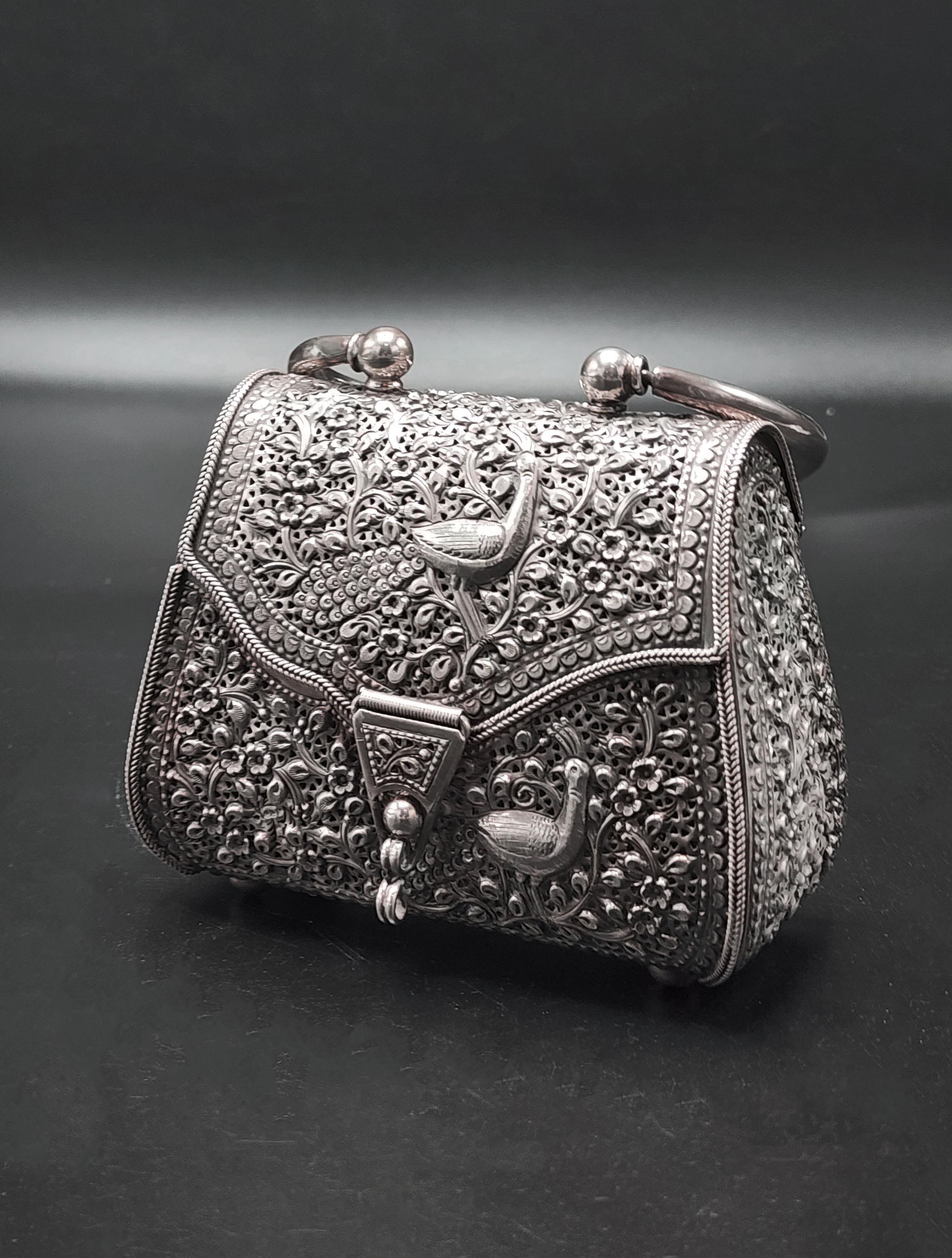Vintage Sterling Silver Art Nouveau Handbag For Sale 1