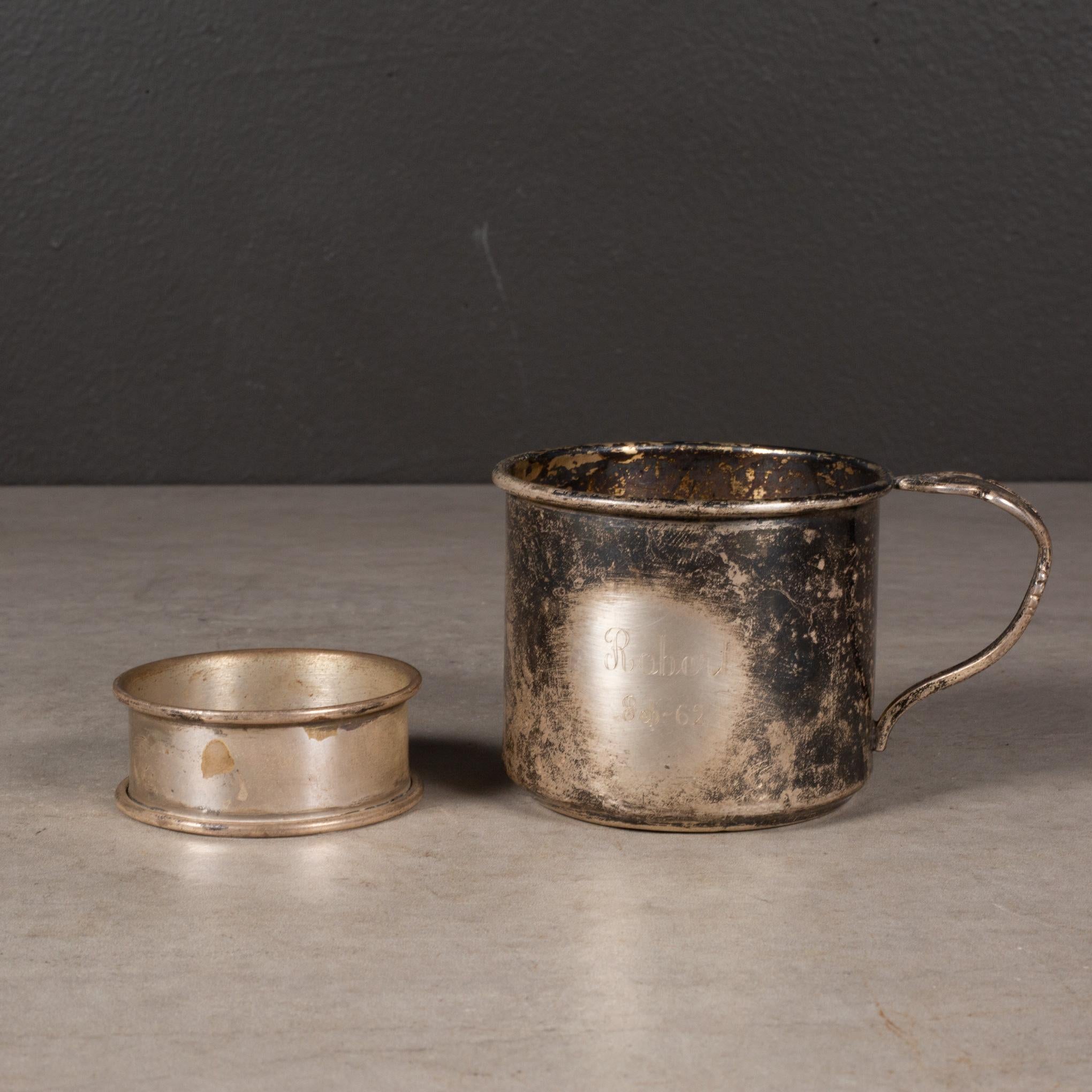 American Vintage Sterling Silver Baby Cup and Napkin Holder Engraved 