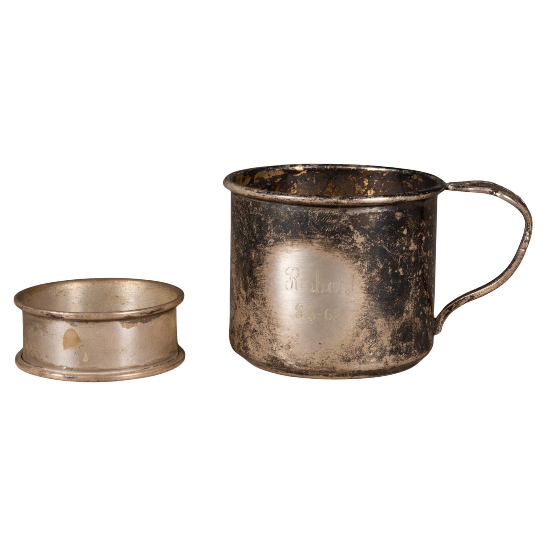 Vintage Sterling Silver Baby Cup and Napkin Holder Engraved "Robert Feb. '62"