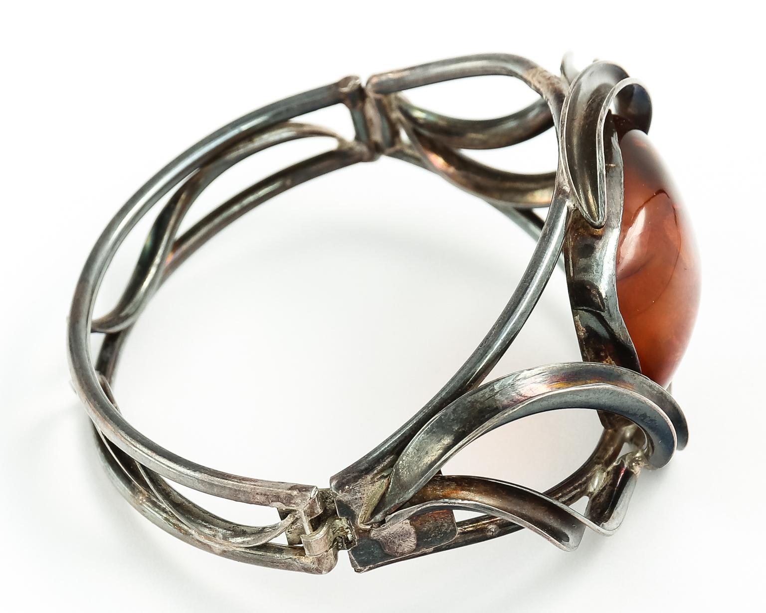 Vintage Sterling Silver Bangle Bracelet Huge Genuine Baltic Honey Amber 5