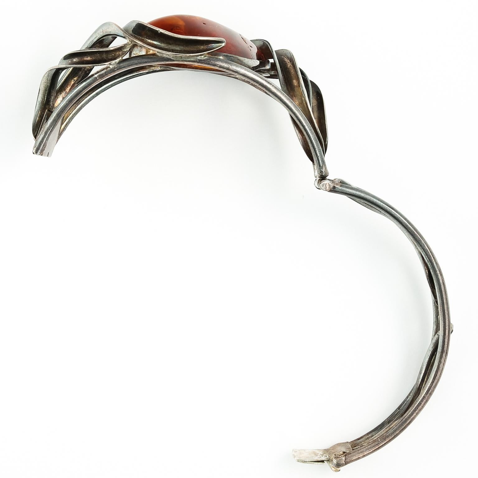 Vintage Sterling Silver Bangle Bracelet Huge Genuine Baltic Honey Amber 1