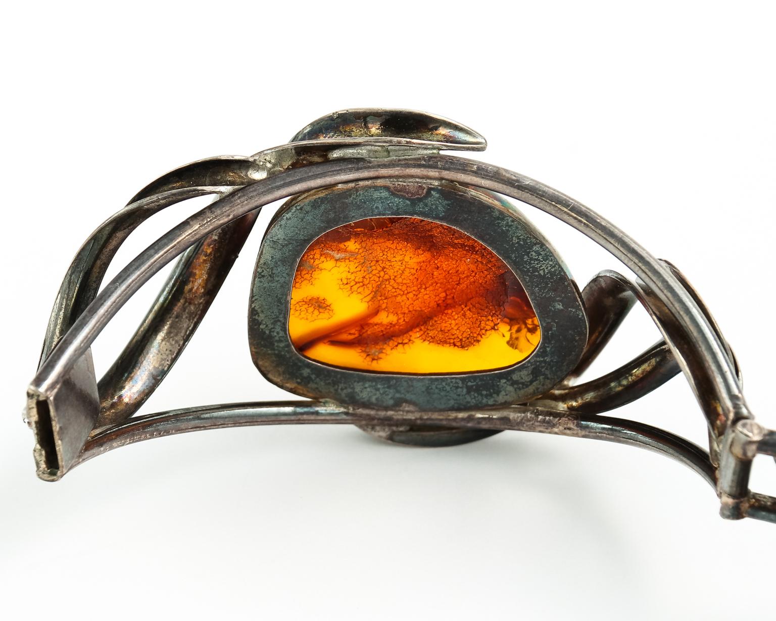 Vintage Sterling Silver Bangle Bracelet Huge Genuine Baltic Honey Amber 2