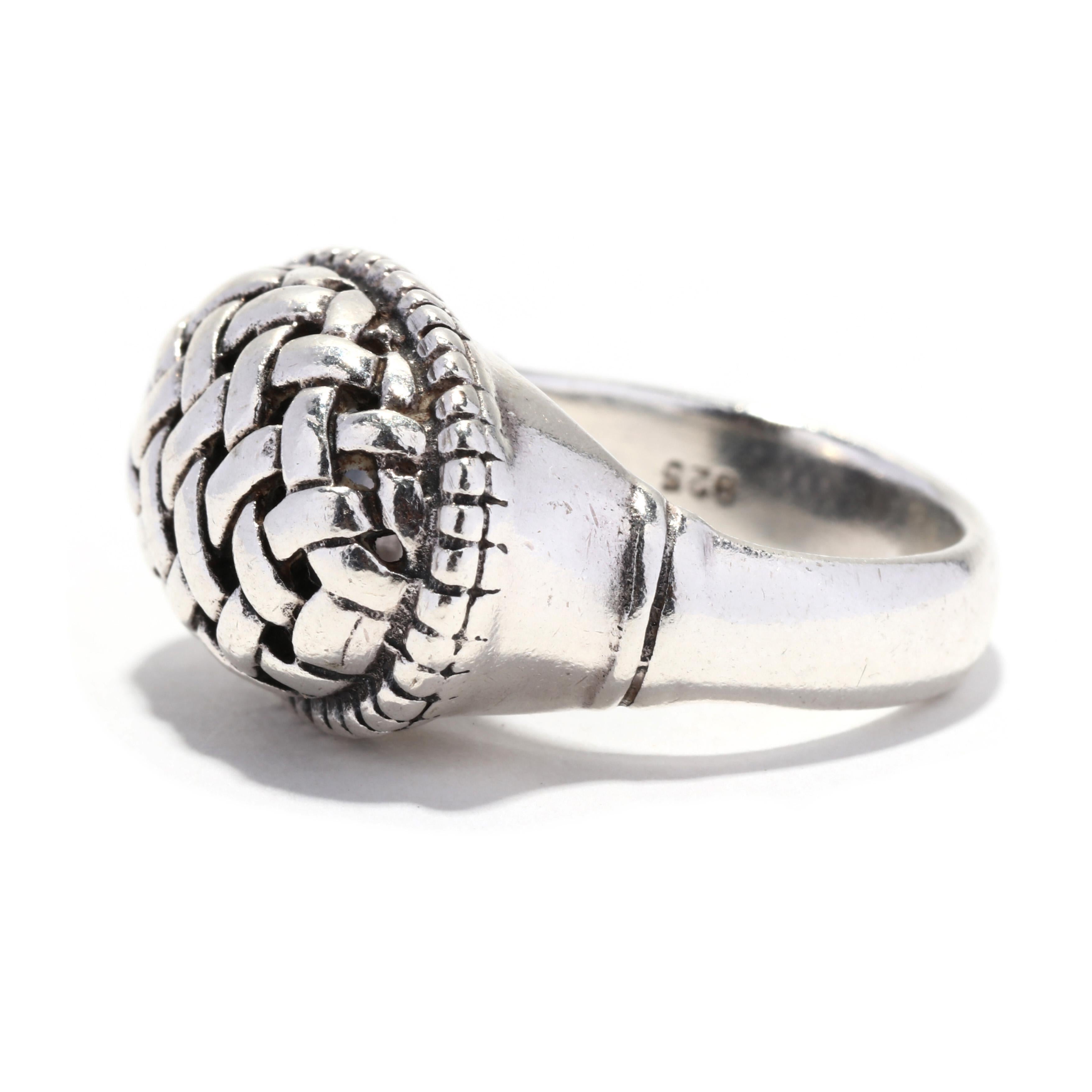 Women's or Men's Vintage Sterling Silver Basketweave Dome Ring, Ring Size 6.75 For Sale