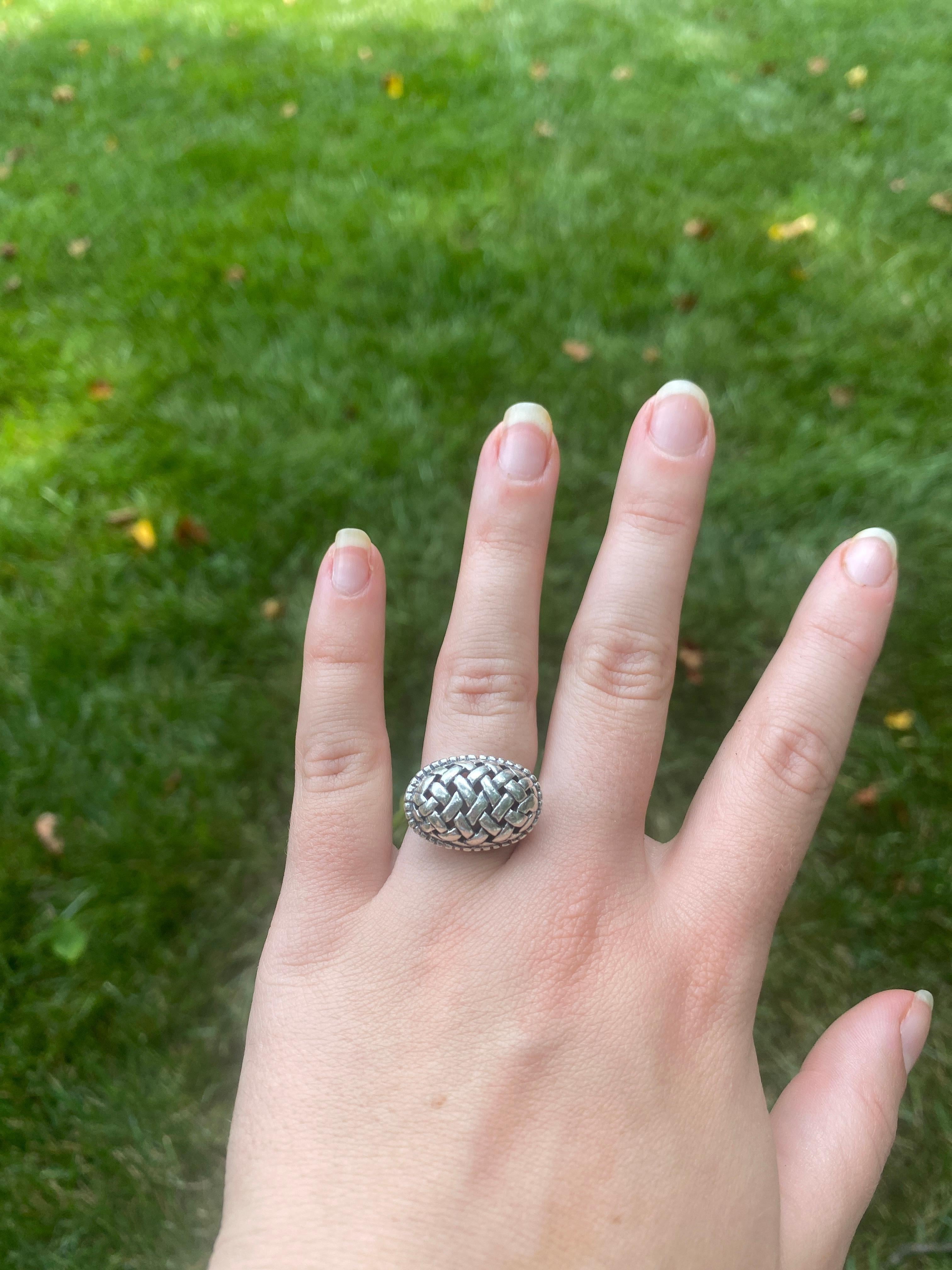 Vintage Sterling Silver Basketweave Dome Ring, Ring Size 6.75 For Sale 2