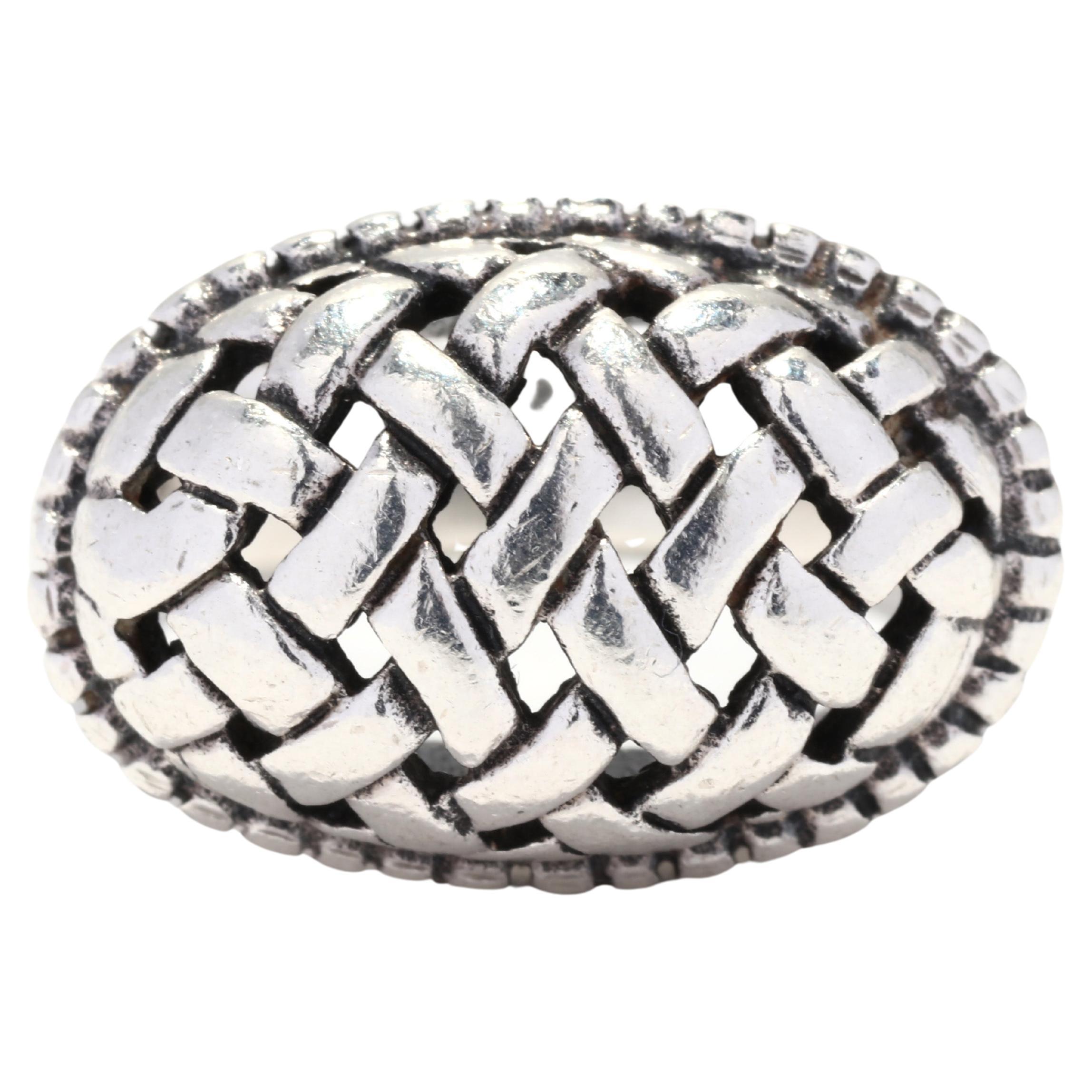 Vintage Sterling Silver Basketweave Dome Ring, Ring Size 6.75 For Sale