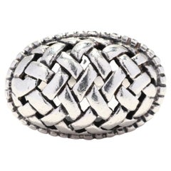 Vintage Sterling Silver Basketweave Dome Ring, Ring Size 6.75