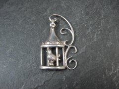 Vintage Sterling Silver Bird in Birdcage Brooch by Lang