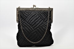 Vintage Sterling Silver Black Fabric Evening Bag Purse
