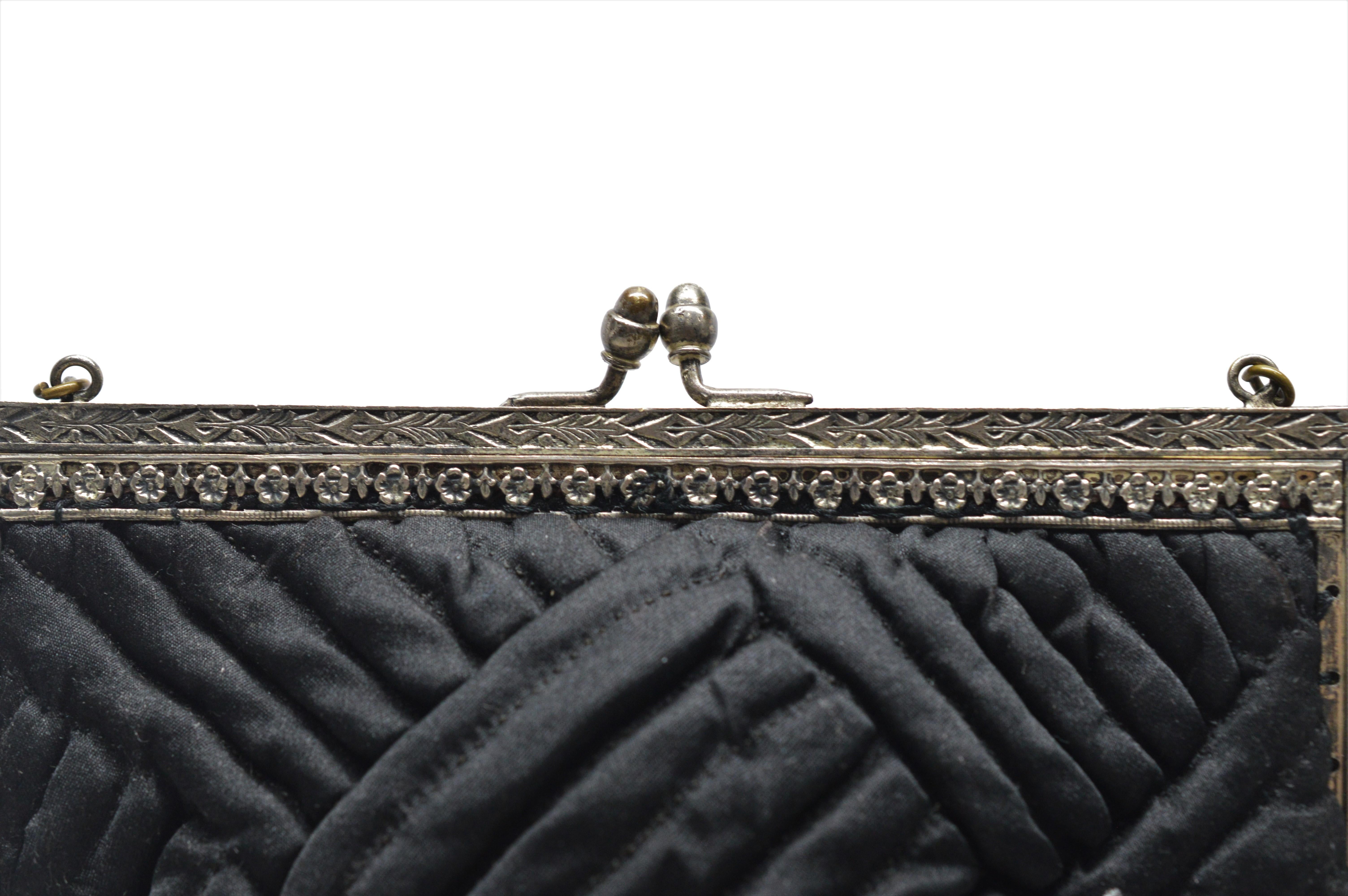 Sterling Silber Schwarz Stoff Abendtasche Geldbörse im Zustand „Gut“ im Angebot in Mount Kisco, NY