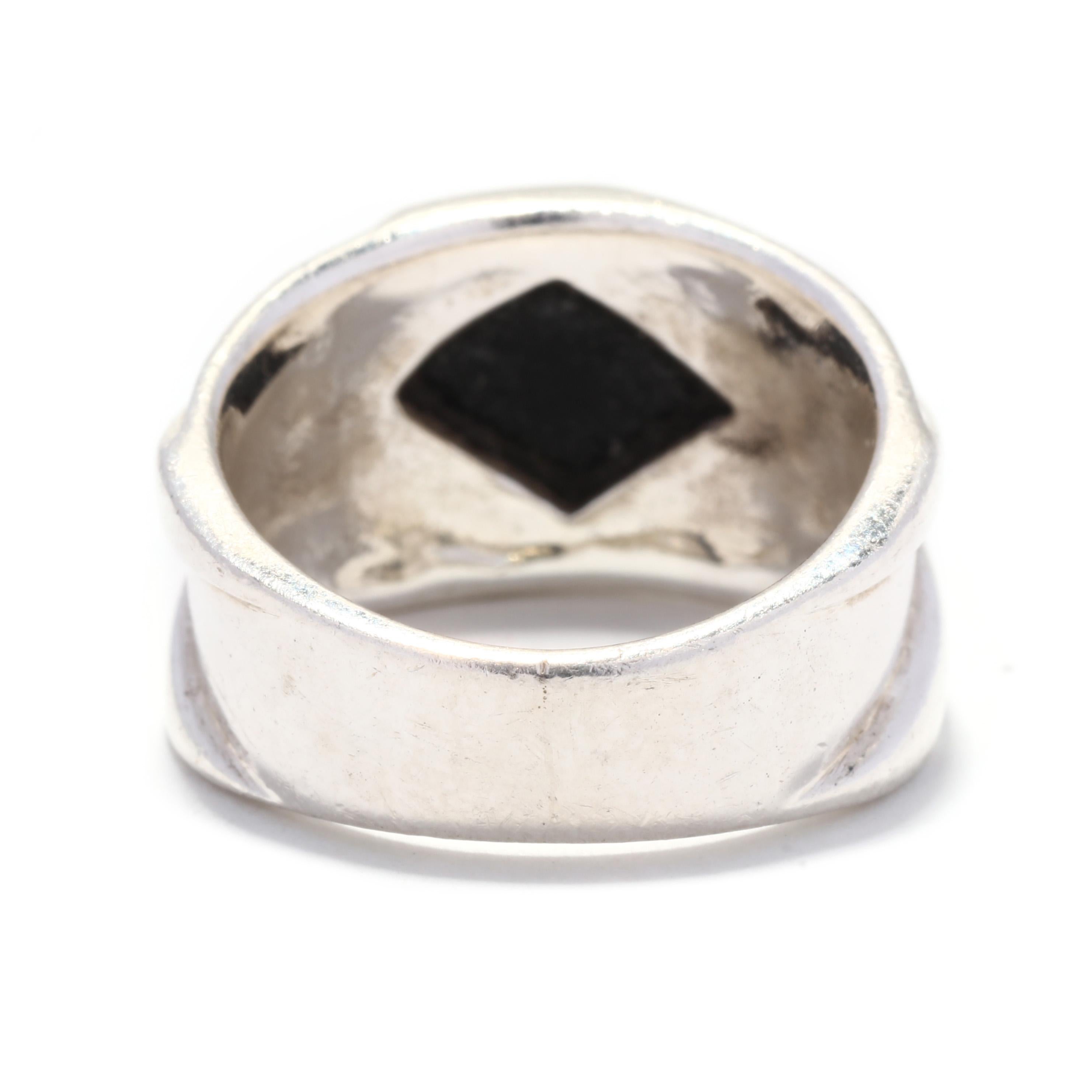 Navette-Ring aus Sterlingsilber mit schwarzem Onyx, Vintage (Marquiseschliff) im Angebot