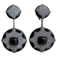 Pendientes de clip vintage de plata de ley y brillantes negros