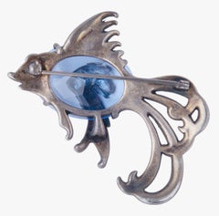 Vintage Sterling Silver Blue Crystal Fish Brooch - '60s