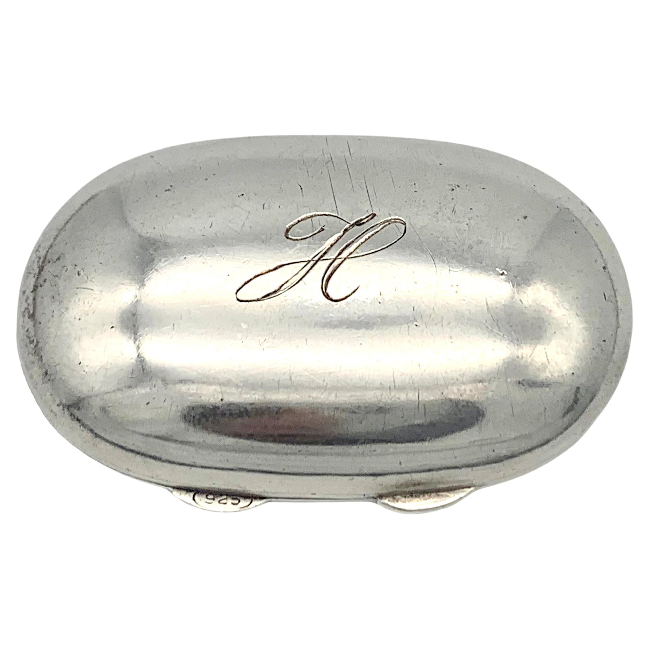 Vintage Sterling Silver Box Sterling Silver Pill Box Ligated Initial H In Script For Sale