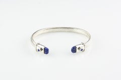 Vintage Sterling Silver Cable Cuff Bracelet with Lapis Accents, 7"